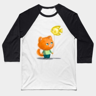 Cute fluffy kitten with air balloon Baseball T-Shirt